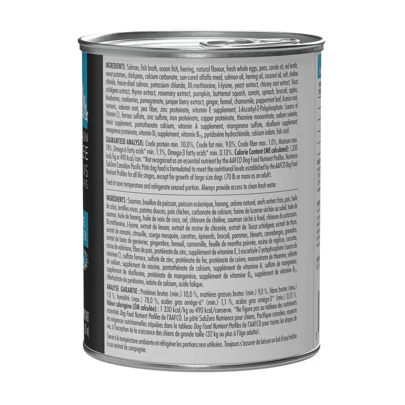 Aliment Subzero Nutrience Sans grains Pâté pour chiens adultes, formulation Pacifique canadien, 369 g (13 oz)