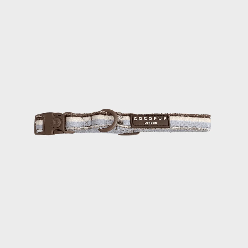 COLLIER POUR CHIEN TISSU ÉPONGE - RAYURES "BROWN & BLUE STRIPES"