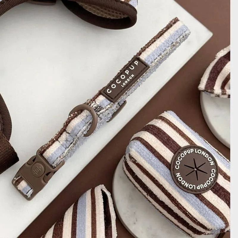 COLLIER POUR CHIEN TISSU ÉPONGE - RAYURES "BROWN & BLUE STRIPES"