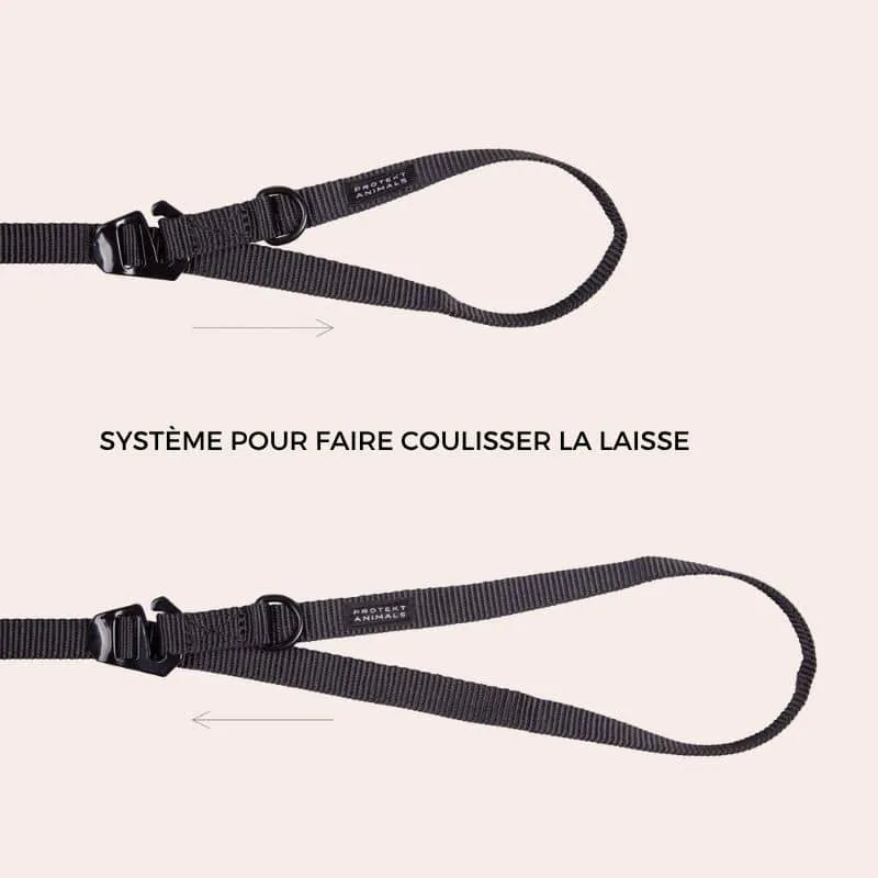 LAISSE MULTIPOSITIONS À ABSORBEUR DE CHOC POUR CHIEN - NOIR