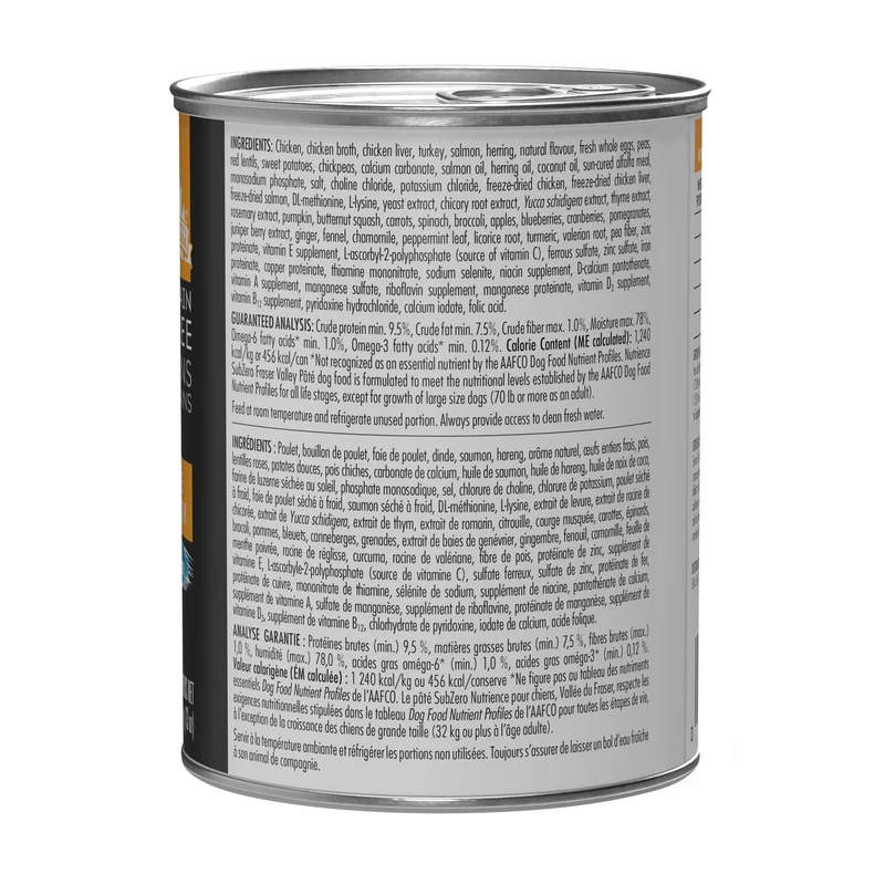 Aliment Subzero Nutrience Sans grains Pâté pour chiens adultes, formulation Vallée du Fraser, 369 g (13 oz)