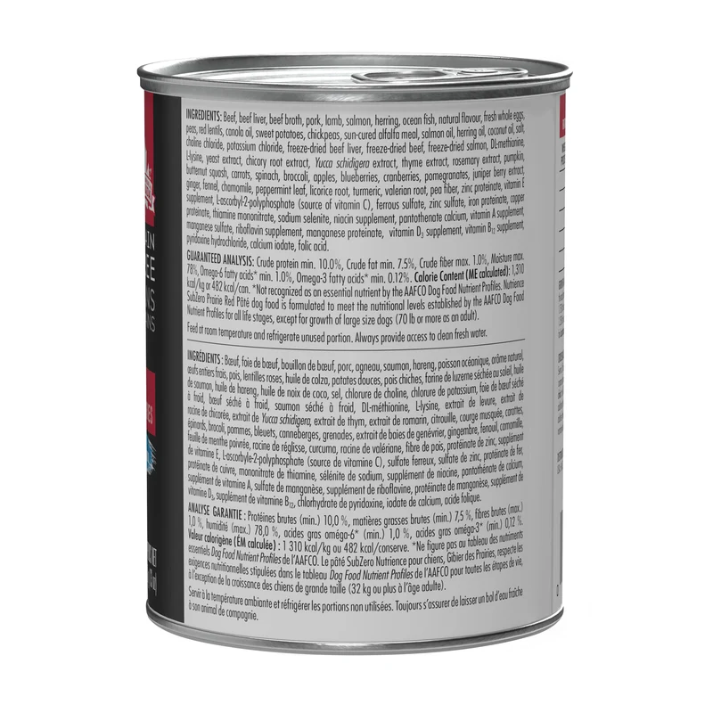 Aliment Subzero Nutrience Sans grains Pâté pour chiens adultes, formulation Gibier des Prairies, 369 g (13 oz)