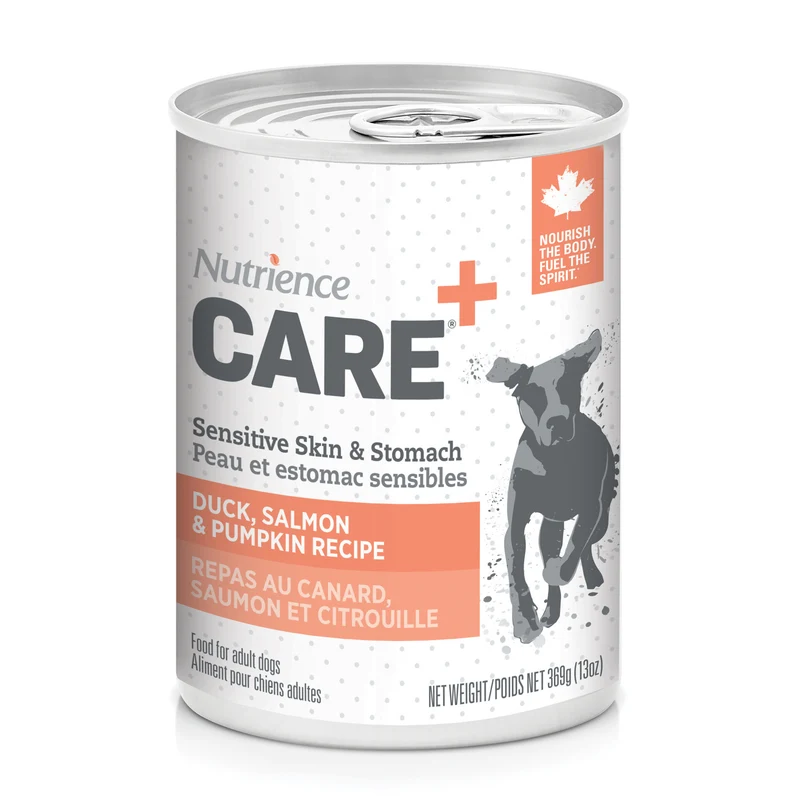 Pâté Nutrience Care Peau et estomac sensibles pour chiens, repas au canard, saumon et citrouille, 369 g (13 oz)
