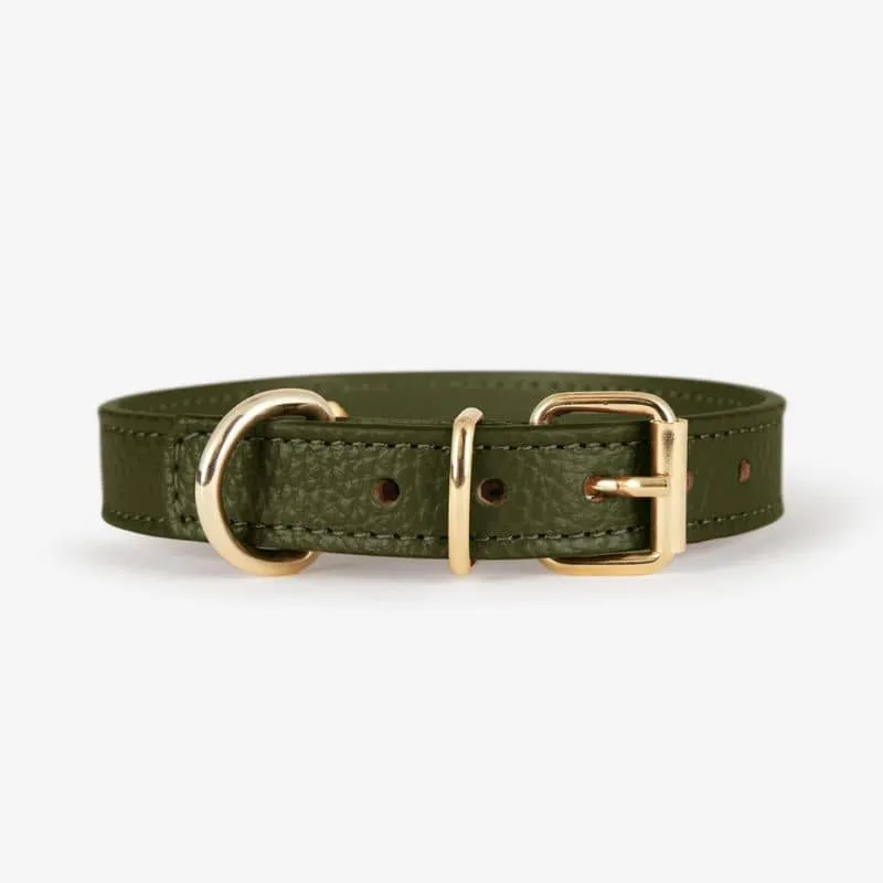 COLLIER EN CUIR POUR CHIEN - VERT OLIVE "JUNO"