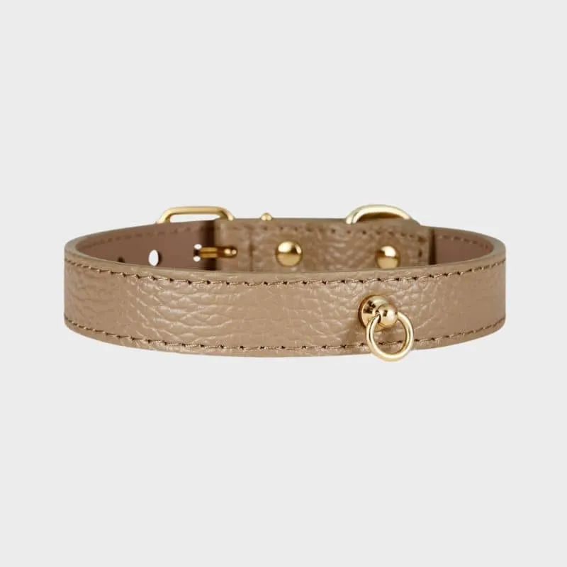 COLLIER EN CUIR POUR CHIEN - TAUPE "JUNO"