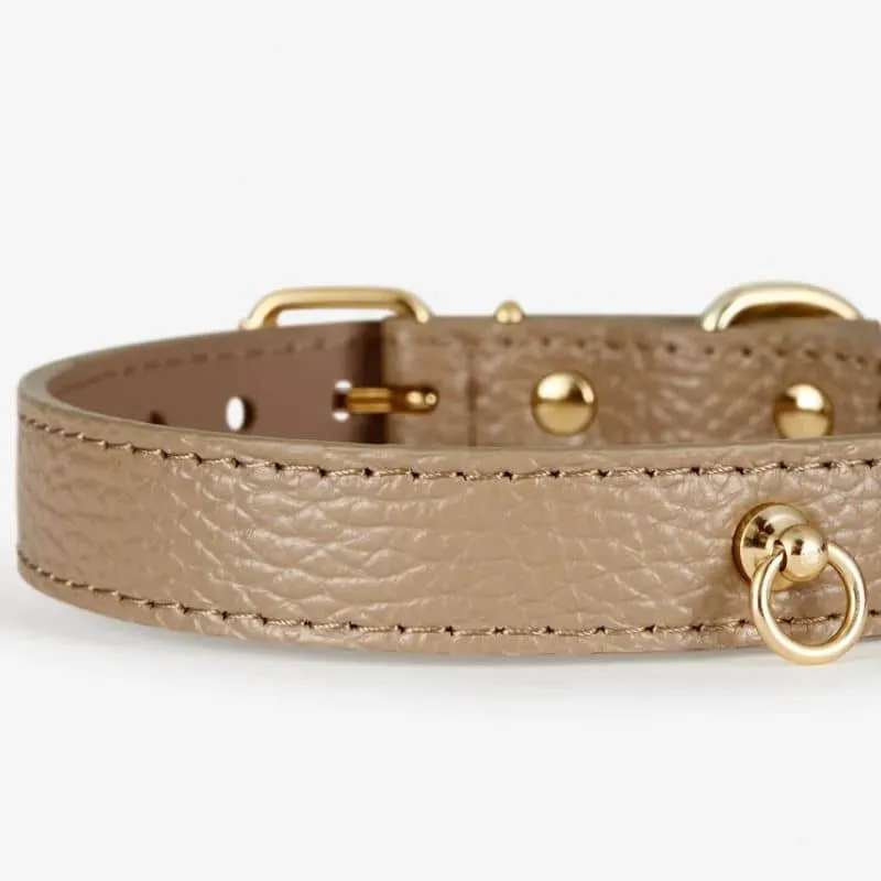 COLLIER EN CUIR POUR CHIEN - TAUPE "JUNO"