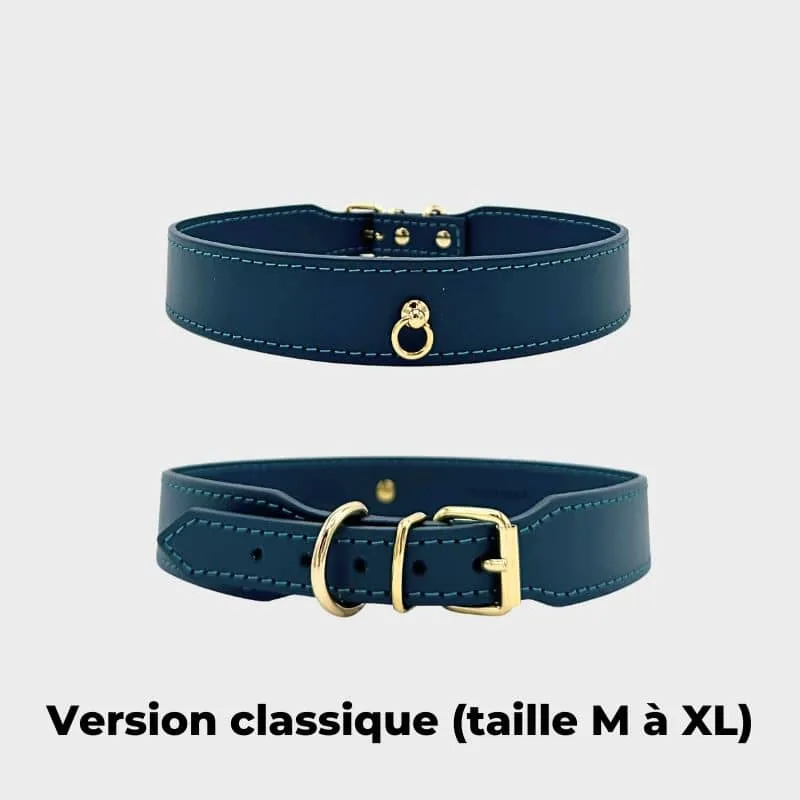 COLLIER EN CUIR POUR CHIEN - BLEU MARIN "NARA"