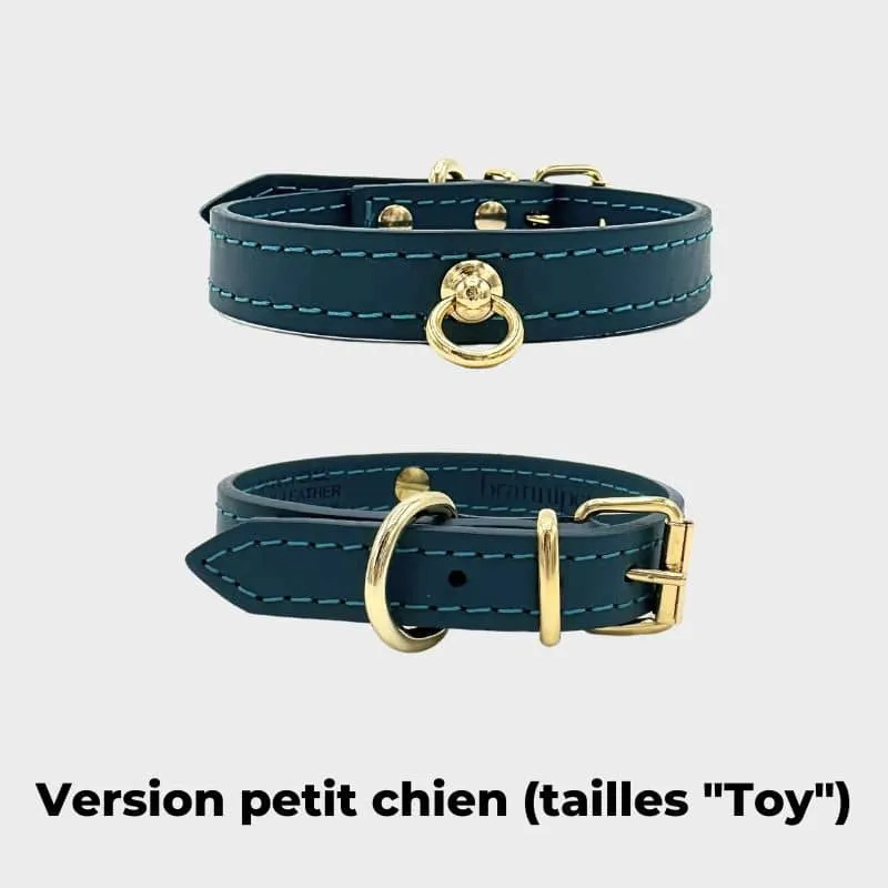 COLLIER EN CUIR POUR CHIEN - BLEU MARIN "NARA"