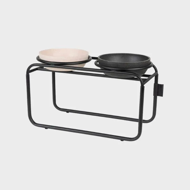 SUPPORT SURÉLEVÉ POUR GAMELLE DOUBLE POUR CHIEN - MÉTAL NOIR