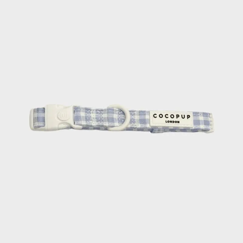 COLLIER POUR CHIEN TISSU - VICHY BLEU "ENGLISH BLUE"
