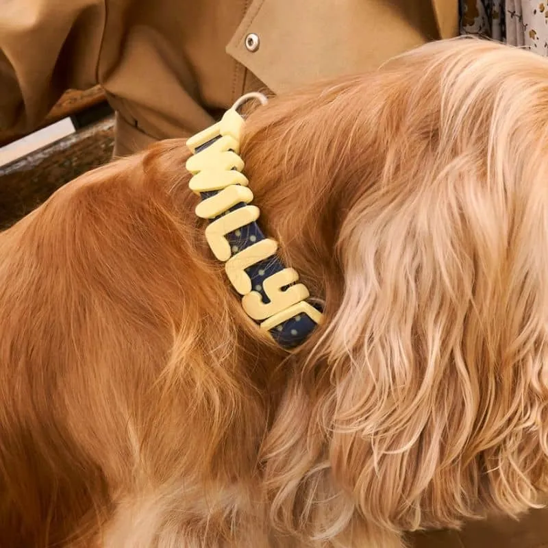 COLLIER POUR CHIEN WATERPROOF - BLEU POIS JAUNE (PERSONNALISABLE AVEC DES CHARMS)