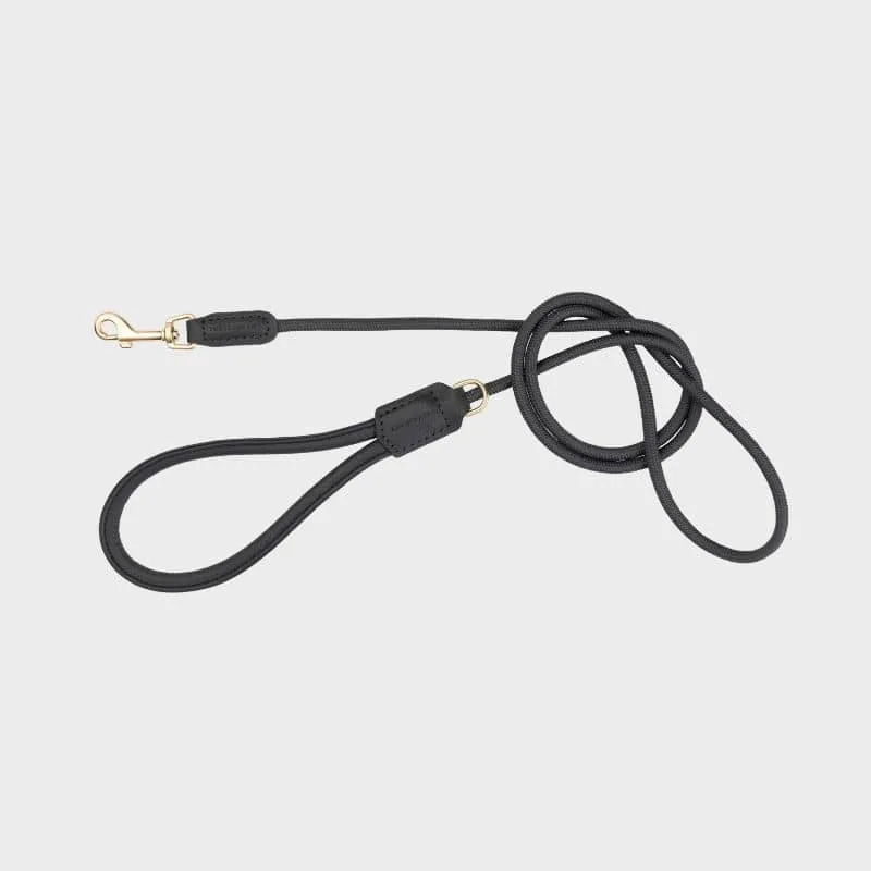 LAISSE EN CORDE POUR CHIEN - CORDE & CUIR VEGAN EN GRIS ANTHRACITE