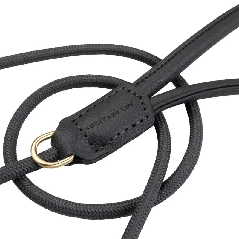 LAISSE EN CORDE POUR CHIEN - CORDE & CUIR VEGAN EN GRIS ANTHRACITE
