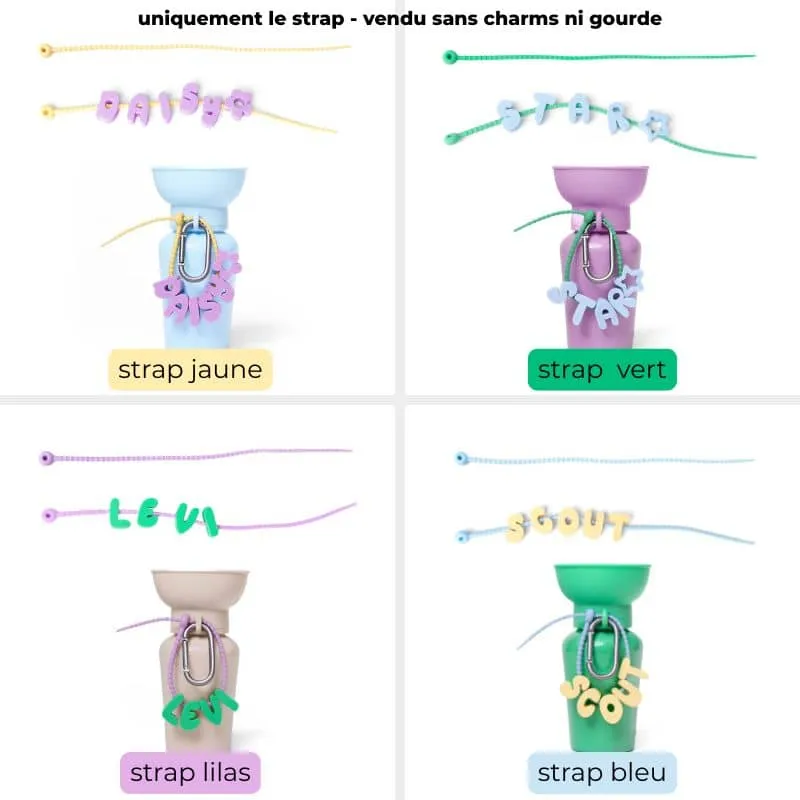 CHARMS SILICONE POUR PERSONNALISER ACCESSOIRE CHIEN - SYMBOLES & STRAPS (LILAS, JAUNE, VERT & BLEU)