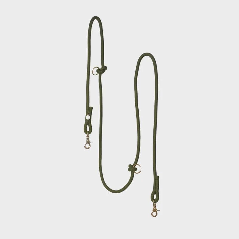 LAISSE MULTIPOSITIONS EN CORDE POUR CHIEN - VERT MOUSSE "MOSS GREEN"