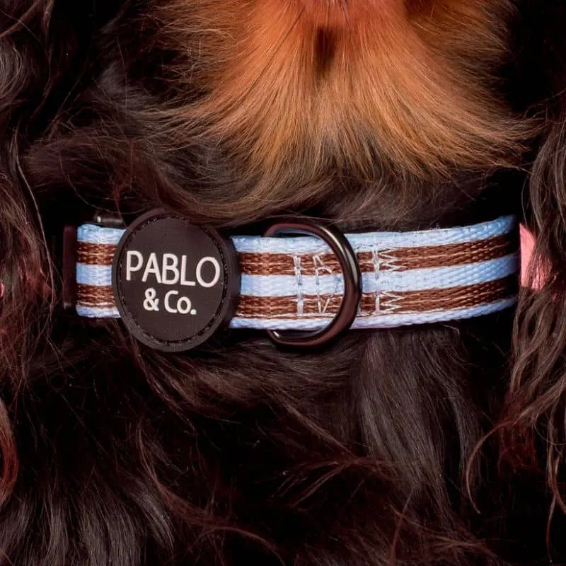 COLLIER POUR CHIEN TISSU - RAYURES ROSE/BORDEAUX OU BLEU/MARRON