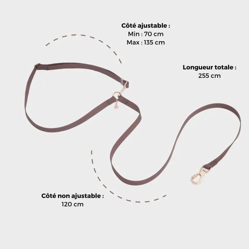 LAISSE POUR CHIEN MULTIPOSITIONS 4 EN 1 CONVERTIBLE WATERPROOF - MARRON ESPRESSO