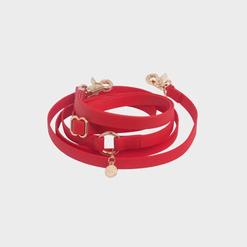 LAISSE POUR CHIEN MULTIPOSITIONS 4 EN 1 CONVERTIBLE WATERPROOF - ROUGE CERISE