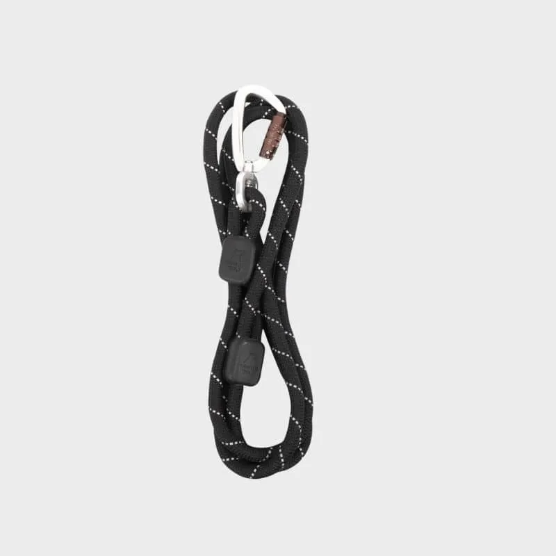 LAISSE RÉFLÉCHISSANTE EN CORDE POUR CHIEN - NOIR (2 TAILLES DISPO)