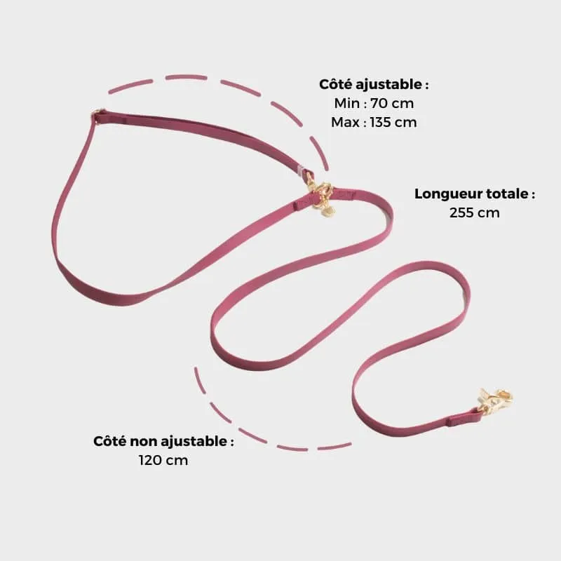 LAISSE POUR CHIEN MULTIPOSITIONS 4 EN 1 CONVERTIBLE WATERPROOF - FRAMBOISE