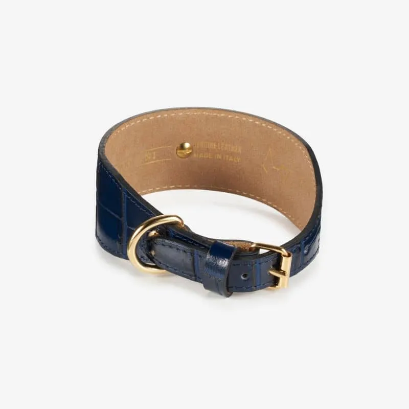 COLLIER EN CUIR POUR LÉVRIER - CROCODILE BLEU MARINE