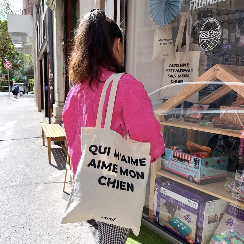 TOTE BAG THE WOUF "QUI M'AIME AIME MON CHIEN"