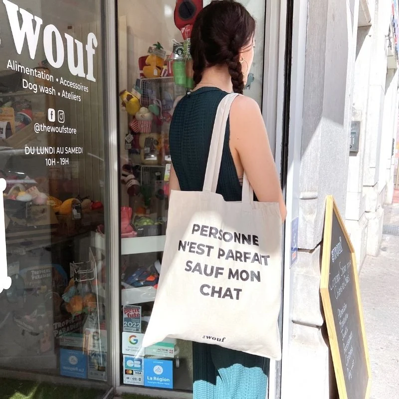 TOTE BAG THE WOUF "PERSONNE N'EST PARFAIT SAUF MON CHAT"