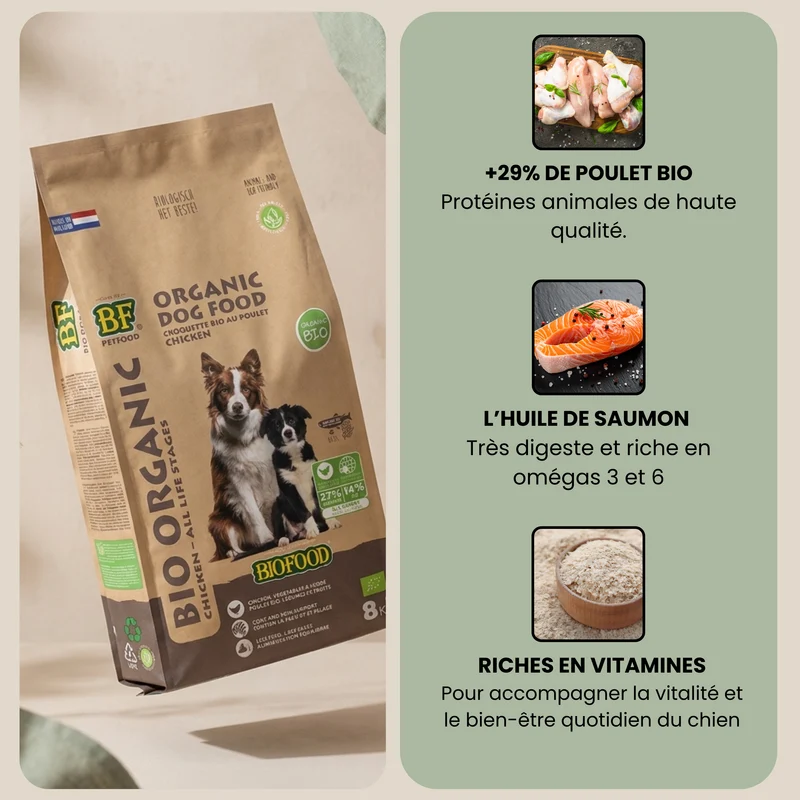 Croquettes BIO au poulet pour chien