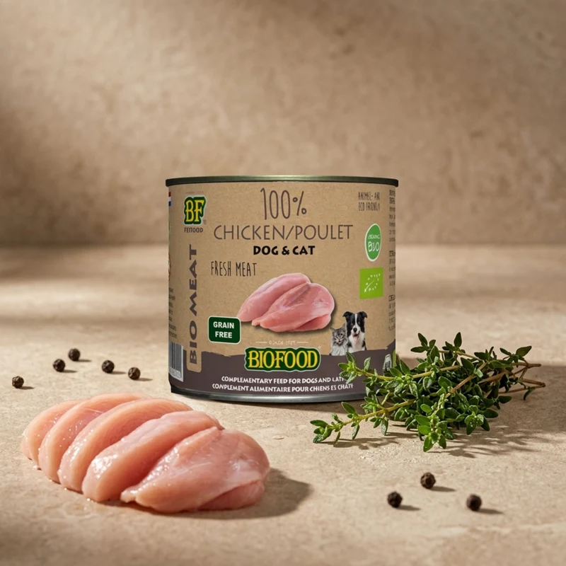 100% viande de poulet BIO pour chien et chat