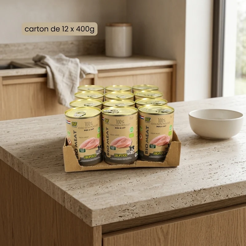 100% viande de poulet BIO pour chien et chat
