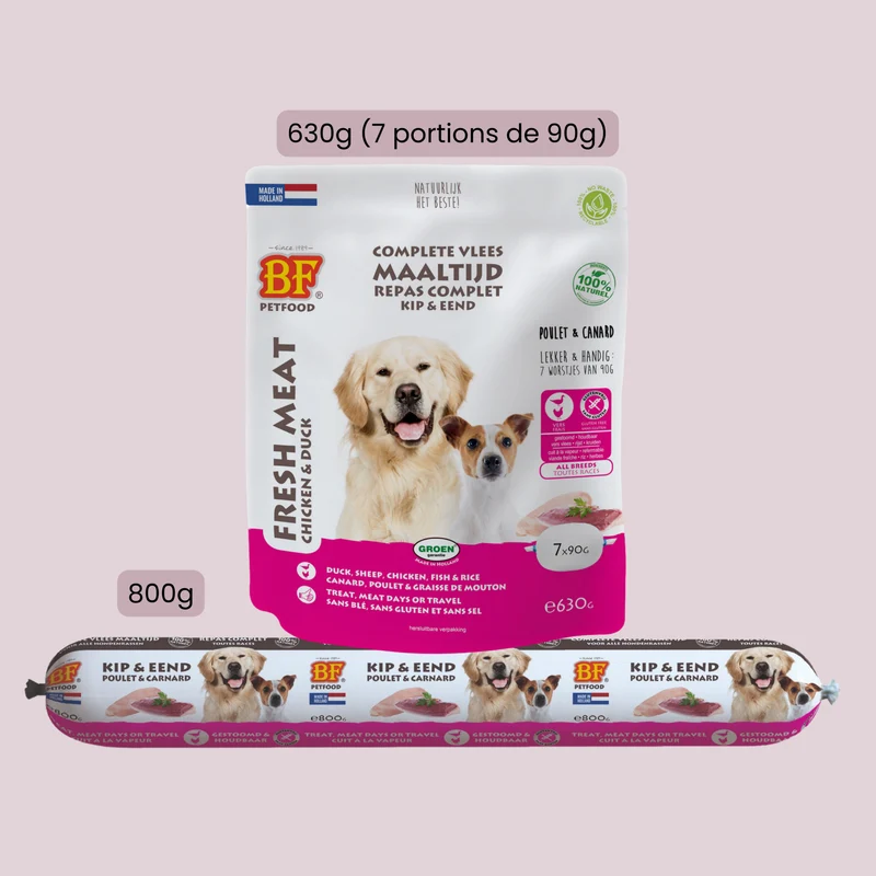 Saucisses au poulet et canard pour chien