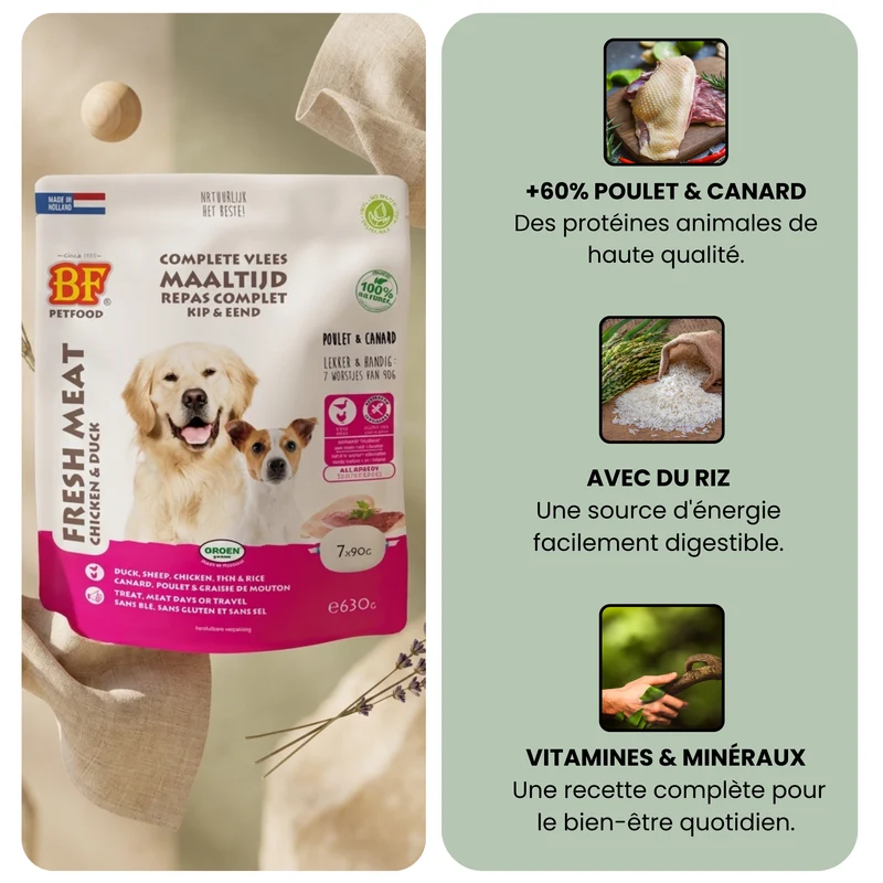 Saucisses au poulet et canard pour chien