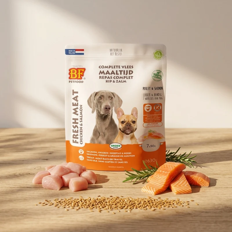Saucisses au poulet et saumon pour chien