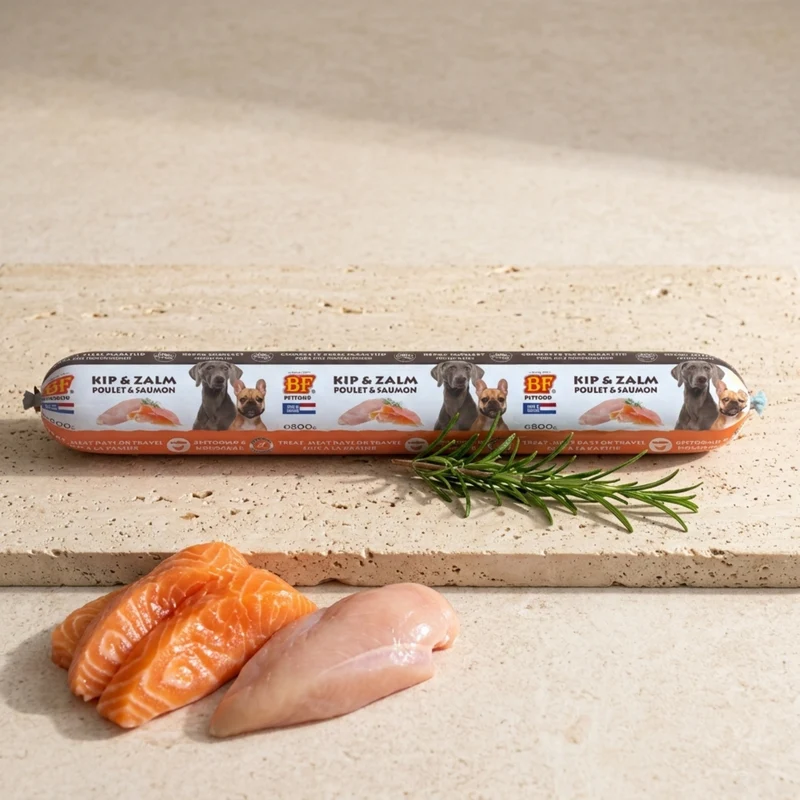 Saucisses au poulet et saumon pour chien