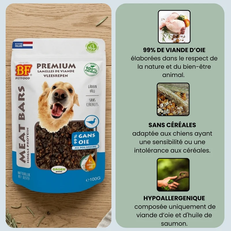 Lamelles de viande séchée à l’oie pour chien
