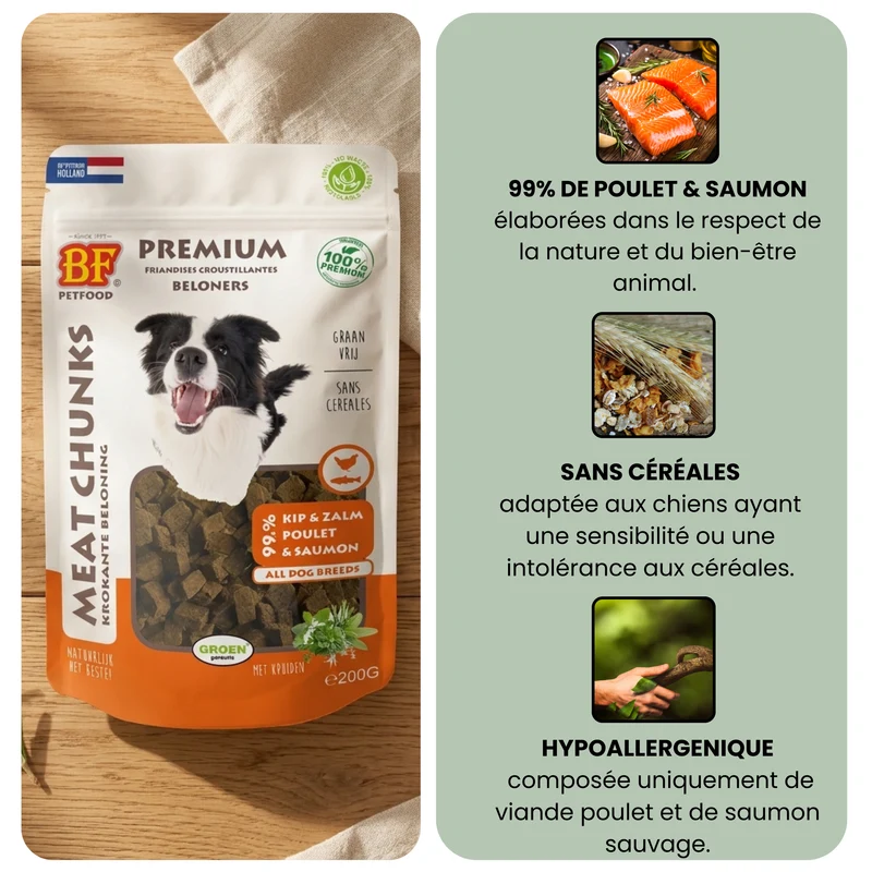 Friandises éducation sans céréales poulet et saumon pour chien