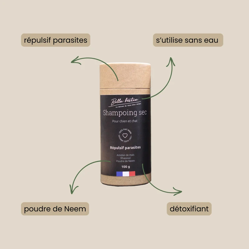 Shampoing sec répulsif Bella Bestia pour chien et chat