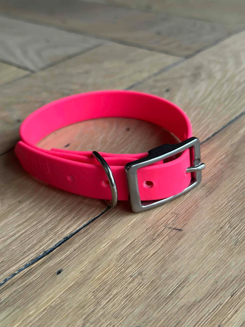 Collier rose peps et argent en Biothane®