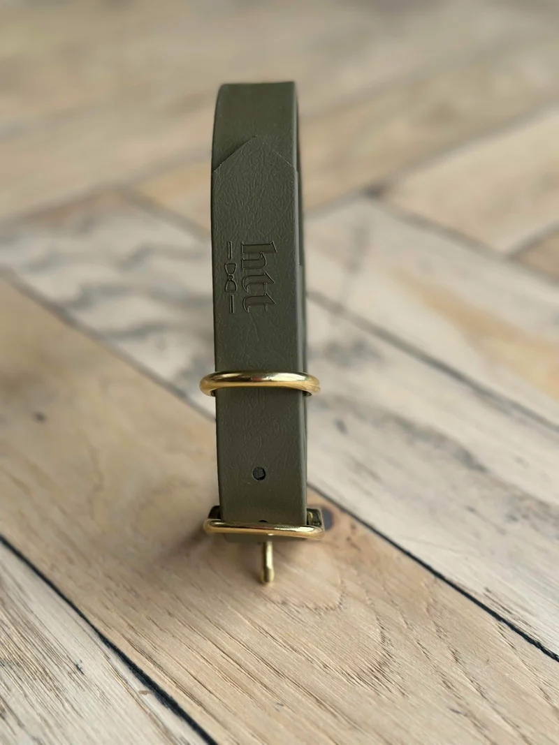 Collier kaki et doré en Biothane®