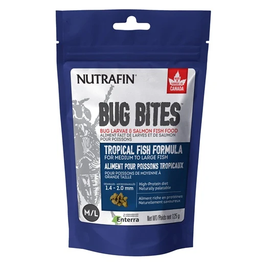 Microgranulés Bug Bites Nutrafin pour poissons tropicaux de moyenne à grande taille, 1,4-2,0 mm, 125 g (4,4 oz)