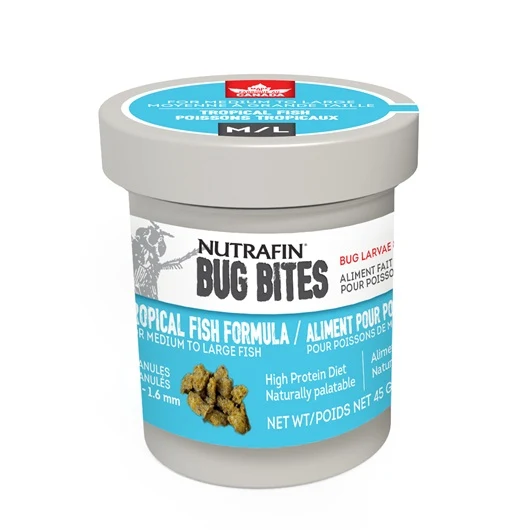 Microgranulés Bug Bites Nutrafin pour poissons tropicaux de moyenne à grande taille, 1,4-1,6 mm, 45 g