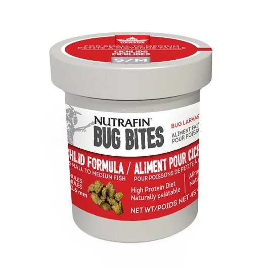 Microgranulés Bug Bites Nutrafin pour cichlidés de petite à moyenne taille, 1,4-1,6 mm, 45 g