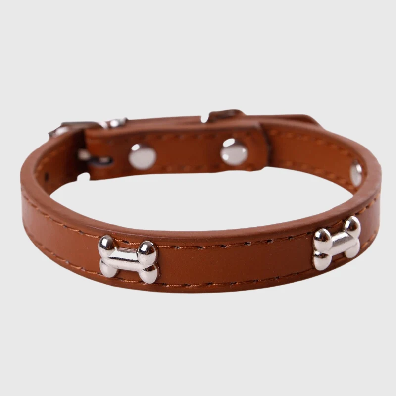 Collier Cuir Motif Os Gros Chien
