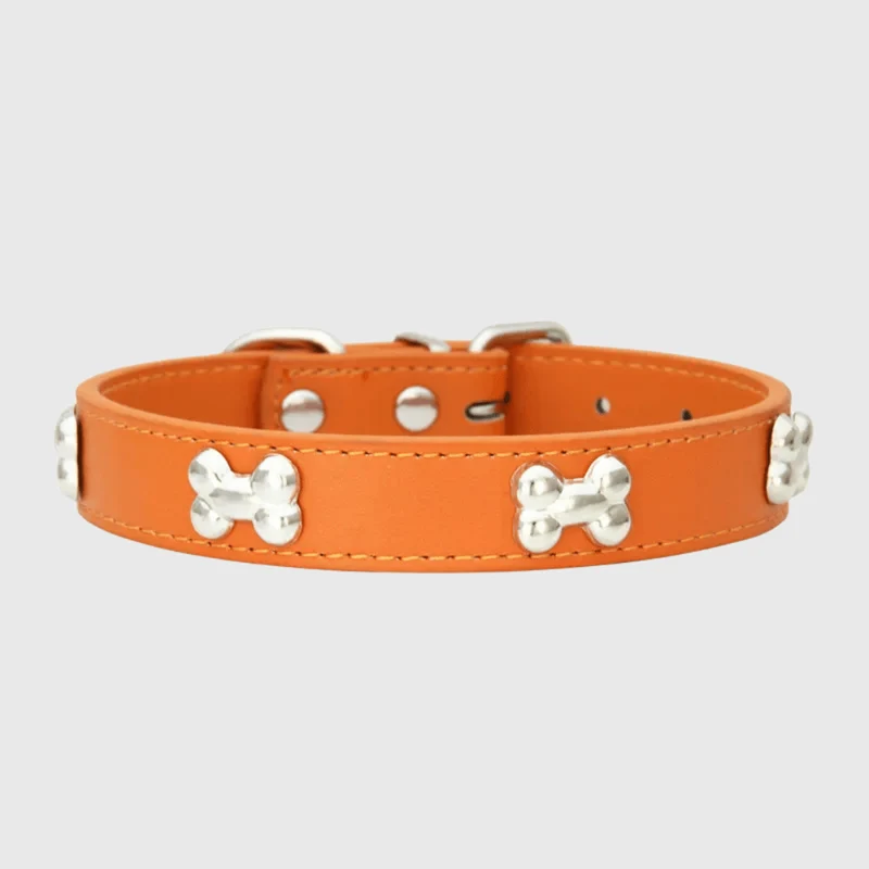 Collier Cuir Motif Os Gros Chien