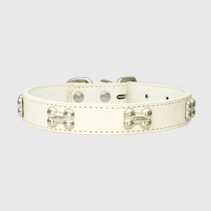 Collier Cuir Motif Os Gros Chien