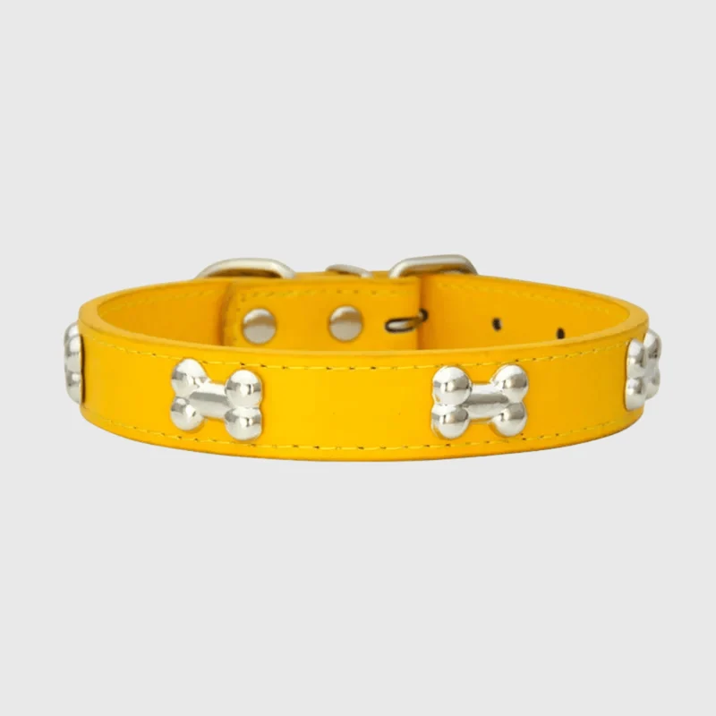 Collier Cuir Motif Os Gros Chien
