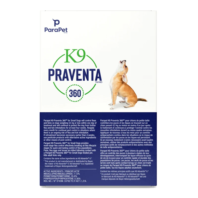 K9 Praventa 360 traitement contre les puces et les tiques pour chiens de petite taille jusqu’à 4,5 kg, 3 tubes