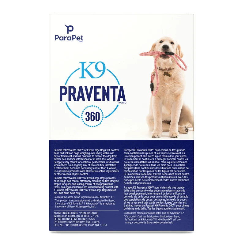 K9 Praventa 360 traitement contre les puces et les tiques pour chiens de très grande taille plus de 25 kg, 6 tubes